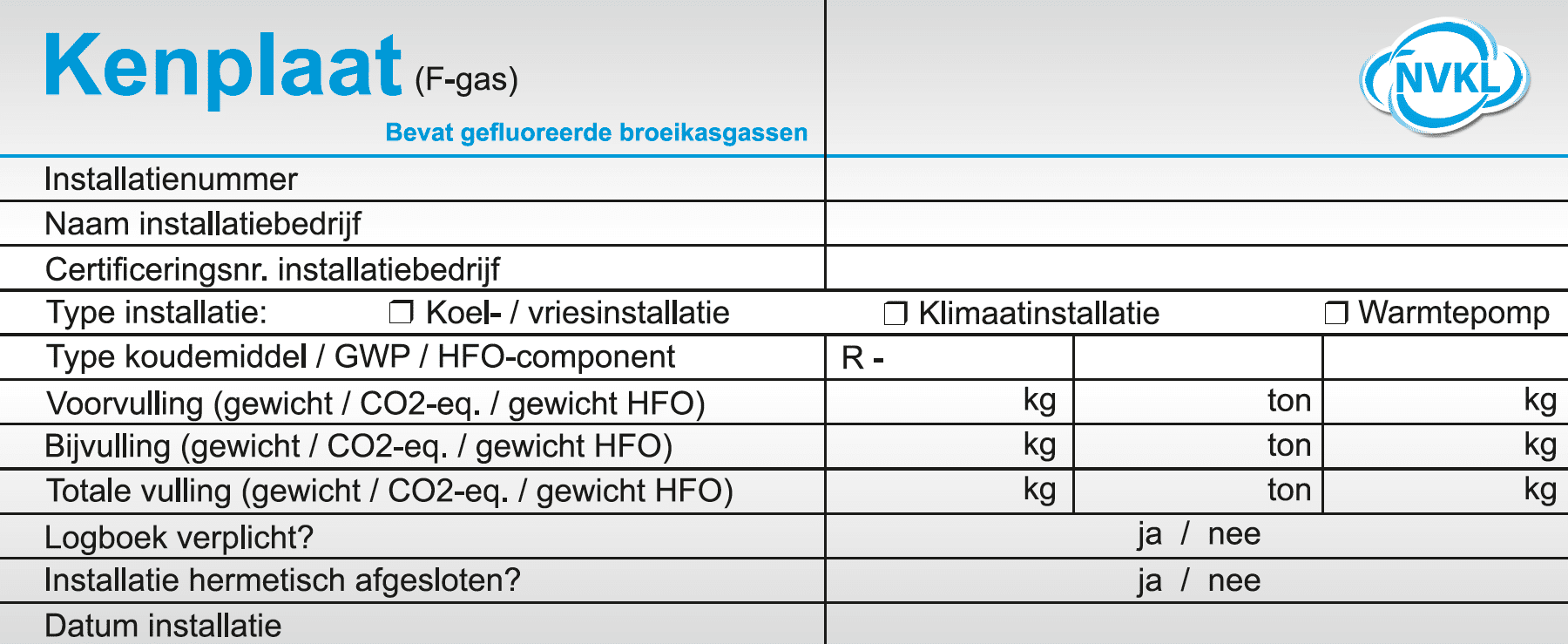 Kenplaten Koelinstallatie